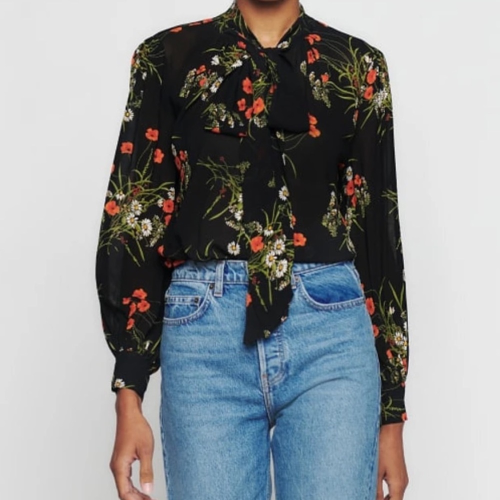 Reformation Freya bow top Robyn floral viscose size XS